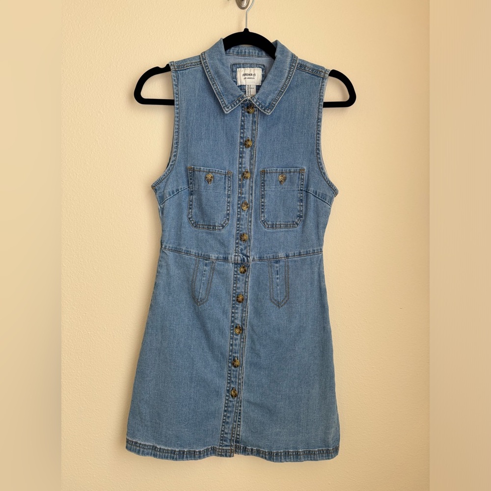 Forever 21 Medium Wash Blue Denim Button-up Dress - Small